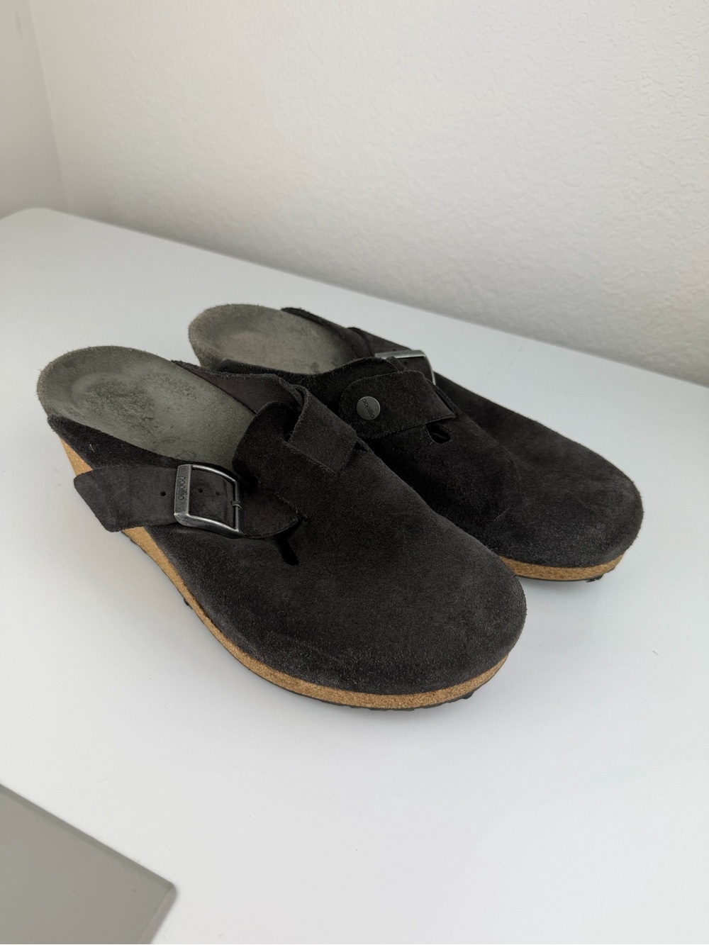 Birkenstock Papillio Fanny Wedge Clog Suede Leather Dark Gray 11